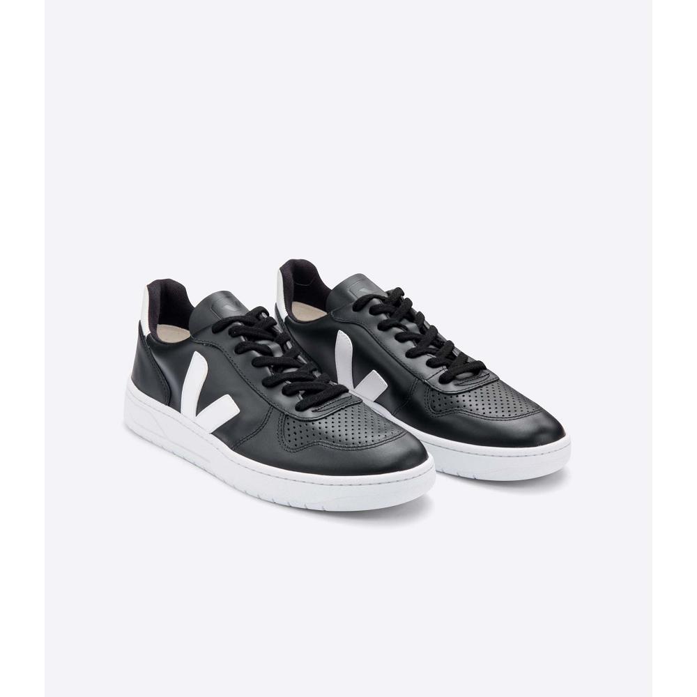 Men's Veja V-10 LEATHER SOLE Sneakers Black/White | ZA 321RVD